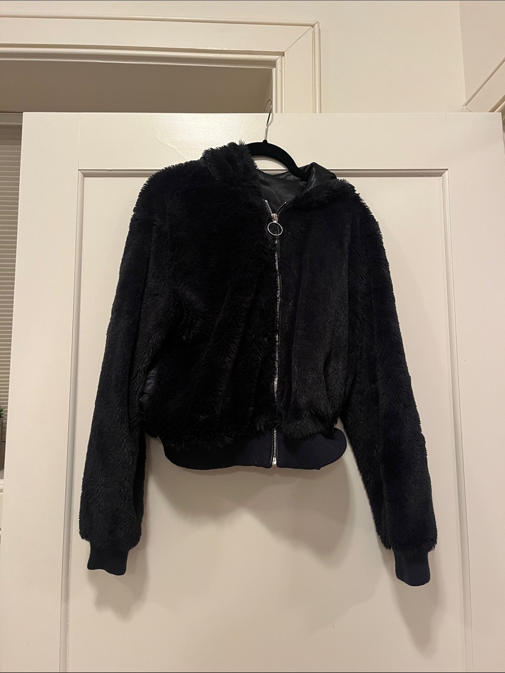 Design Lab Lord & Taylor Black Faux Fur Hooded Zip Jacket